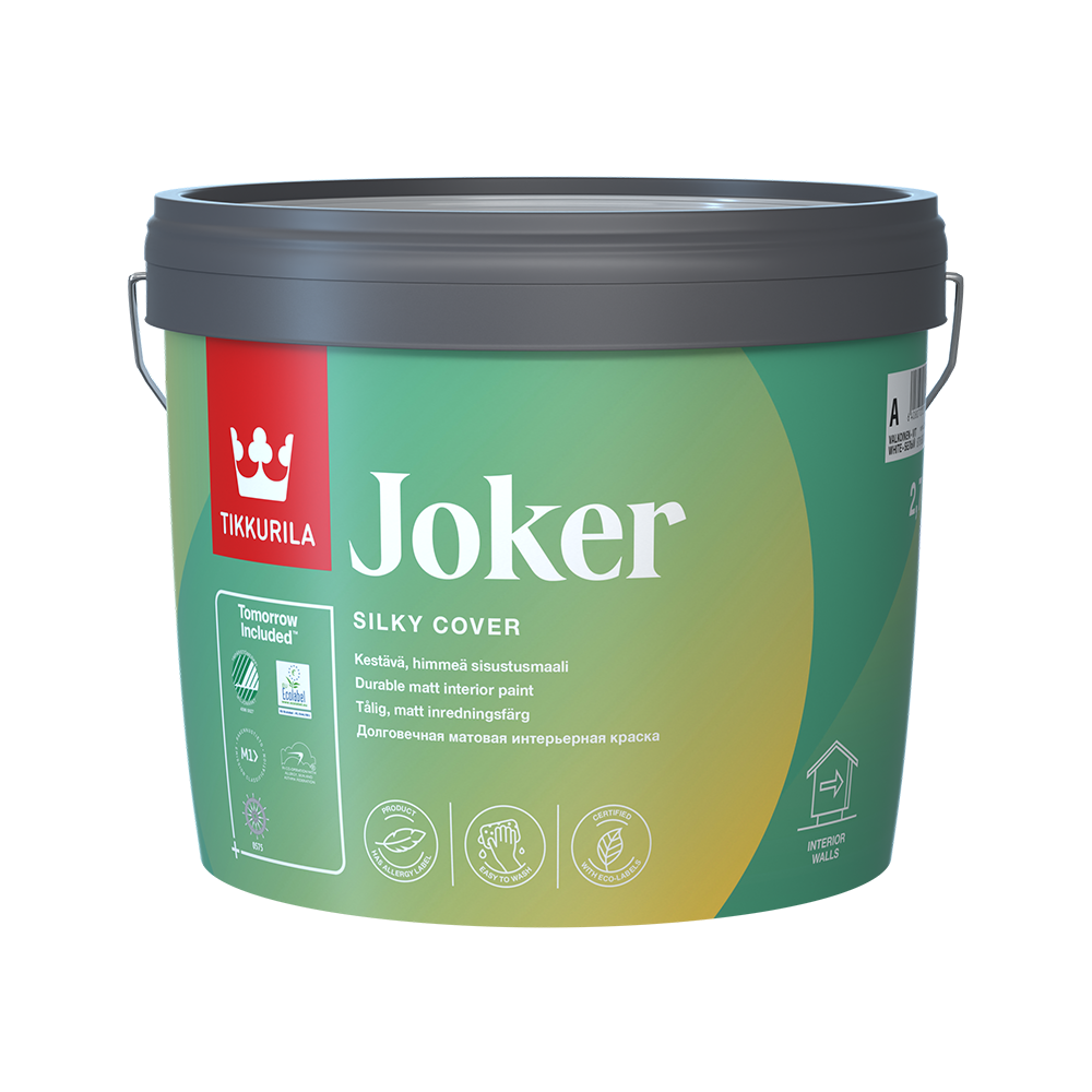 Фарба акрилатна водоемульсійна TIKKURILA Joker, база А шовковистий мат білий 2,7 л 3,65 кг